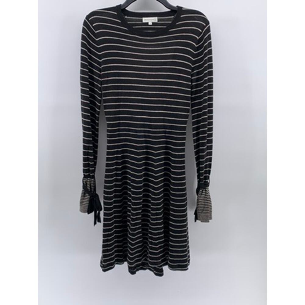 WAREHOUSE. Women's Black-White Striped Long Sleeve Open-Back Dress SZ 12(US8)
